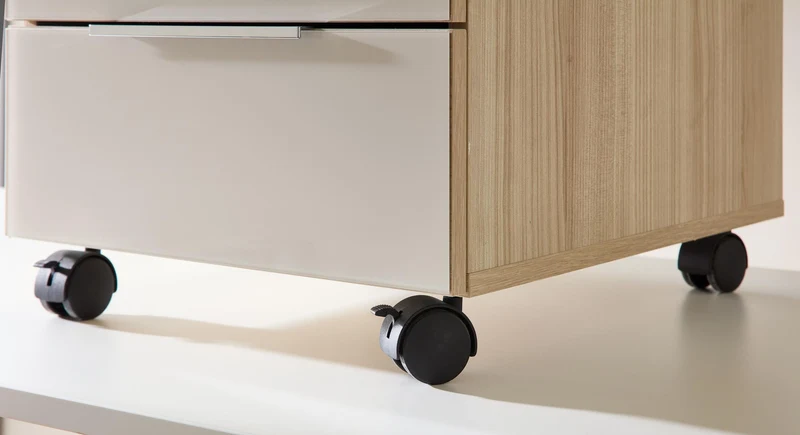 Rollcontainer SANTORIN Riva Eiche & Glas Cashmere 3 Schubkästen