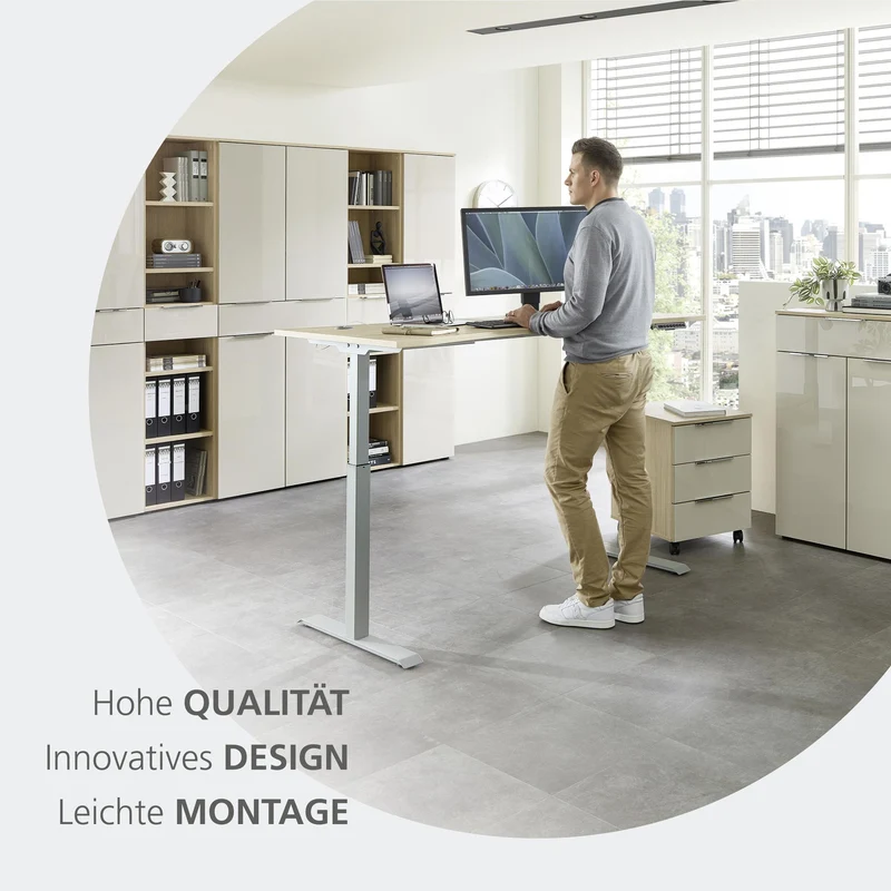 Büroregal SANTORIN 40 cm Riva Eiche & Glas Cashmere 110 cm Hoch