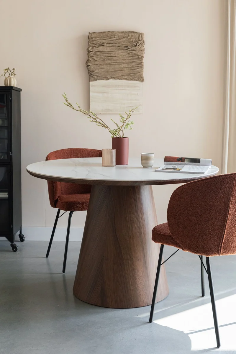 Esstisch Tisch ALMIRA rund Ø 115 cm Walnussfurnier Platte Marmoroptik