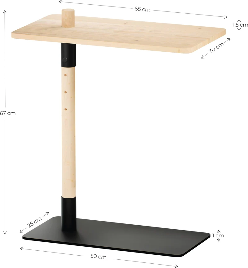ADJUST TABLE höhenverstellbarer Beistelltisch Kiefer Schwarz lackiert