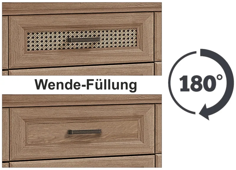 TV Lowboard VIENNA 193 cm Eiche Nachbildung mit Wendefüllung