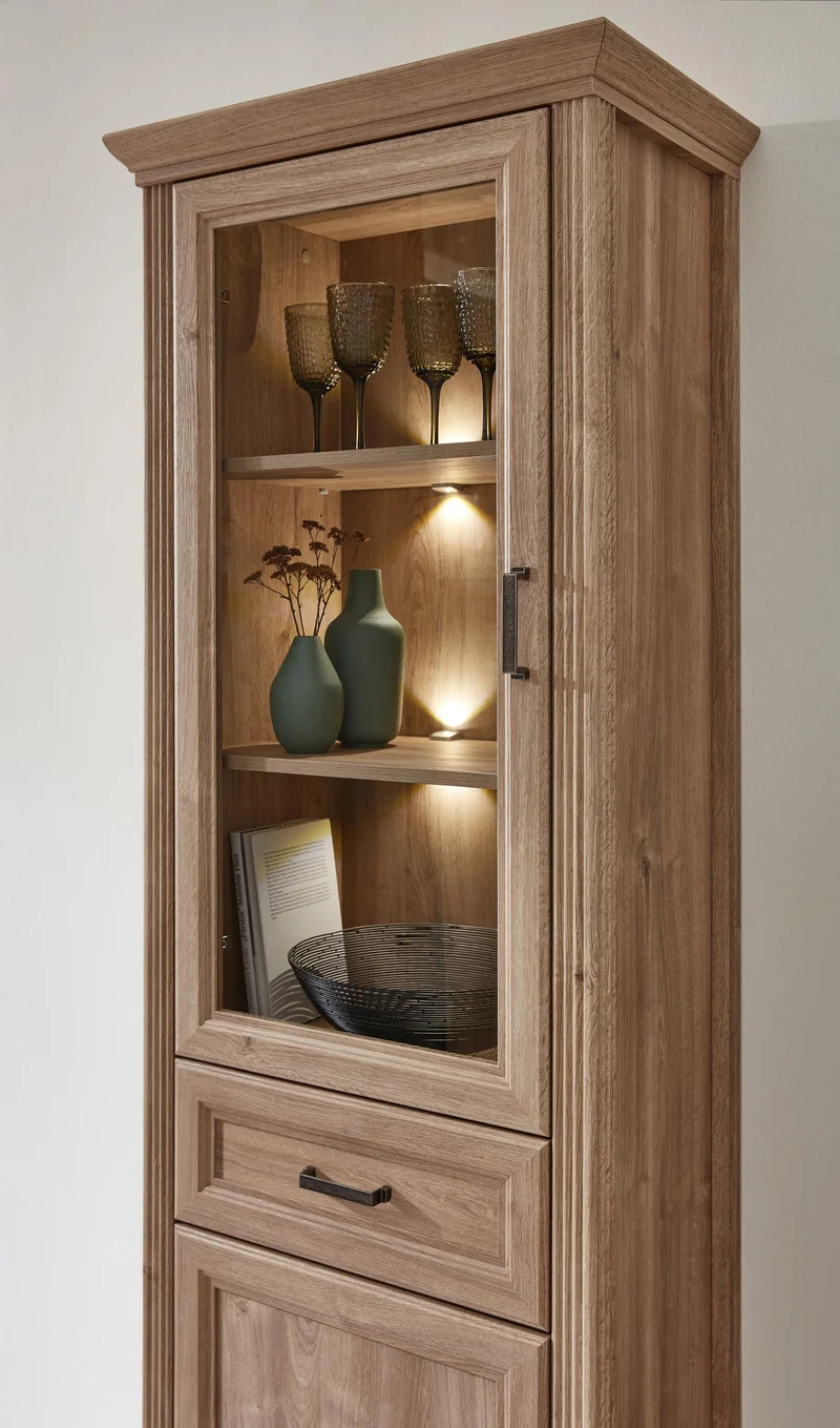 Vitrine VIENNA 1-türig - Landhausstil - Eiche und Wiener Geflecht