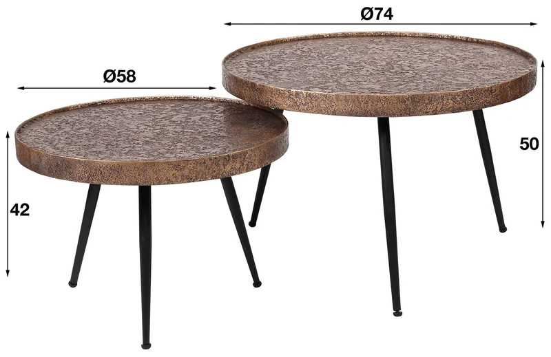 Beistelltisch ZAND Bronze Antik 2-Satz-Tisch Metall sandgestrahlt