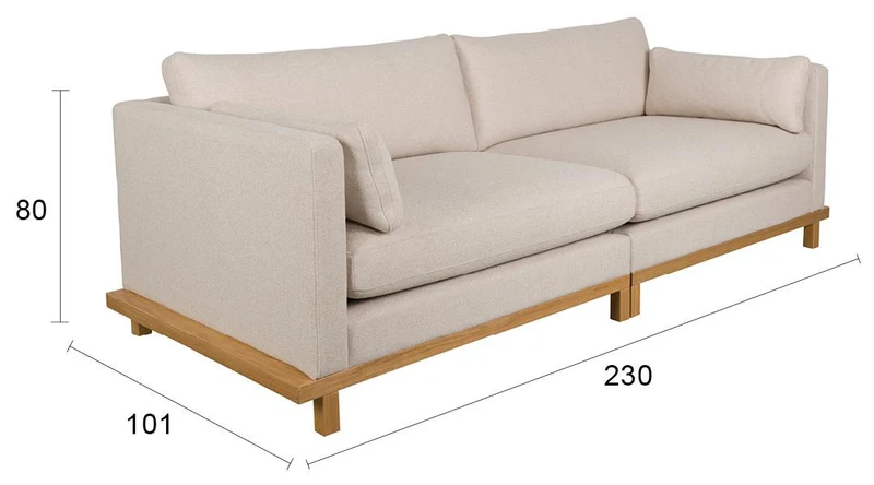 BLOSSOM 3-Sitzer Sofa von ZUIVER Stoff Sand Gestell Eiche hell