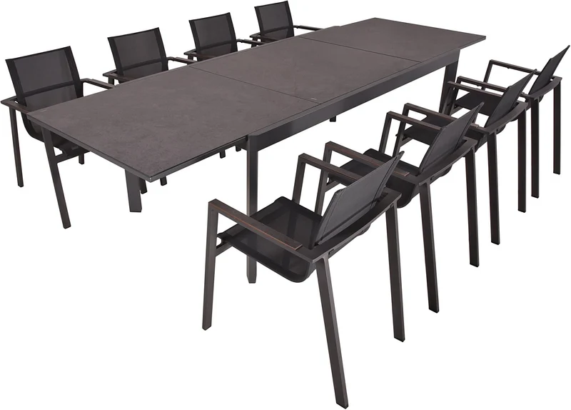 Garten Tischgruppe NEREA 9-tlg. Ausziehtisch und 8 × Stapelstuhl SOPHIA