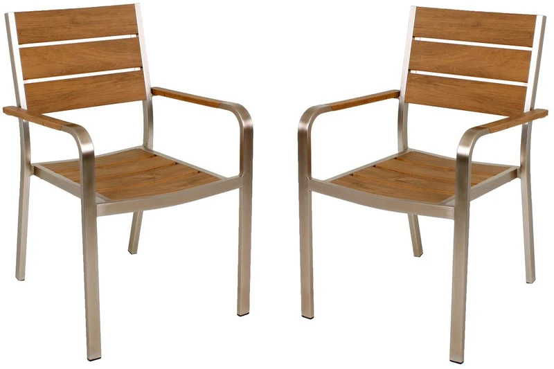 Stapelstuhl FLORENCE 4er Set Aluminium champagner Non-Wood Teak-Optik