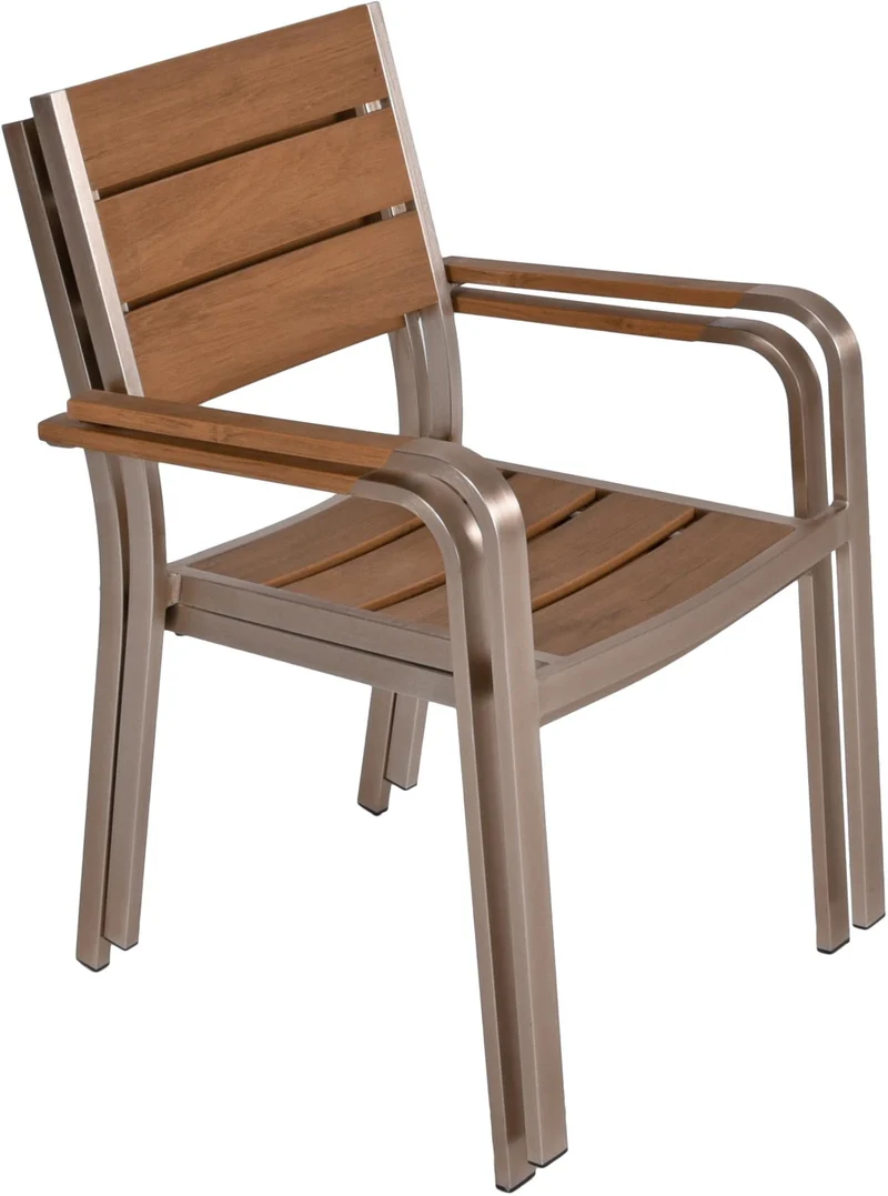 Stapelstuhl FLORENCE 4er Set Aluminium champagner Non-Wood Teak-Optik