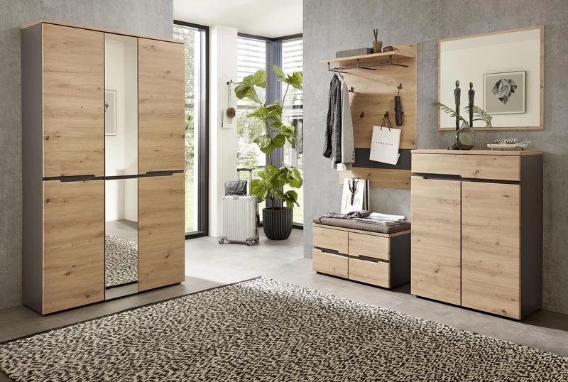 Dielenschrank Memphis 3-türig mit Spiegel Artisan Eiche Graphit