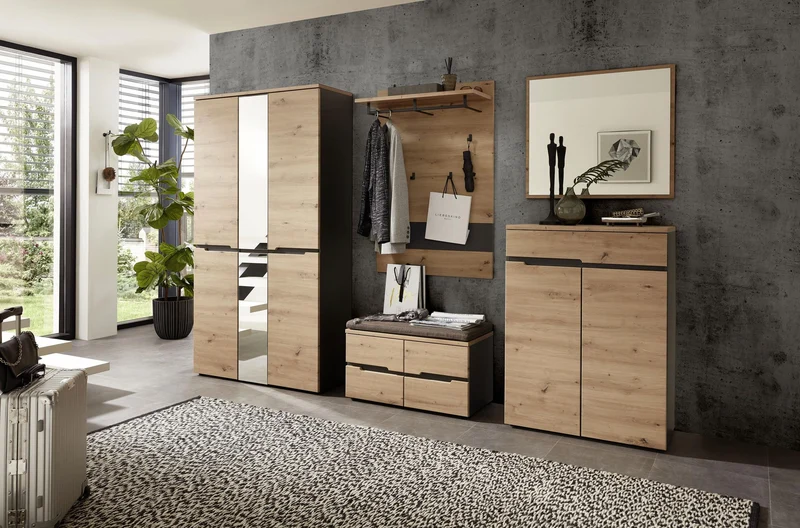 Dielenschrank Memphis 3-türig mit Spiegel Artisan Eiche Graphit