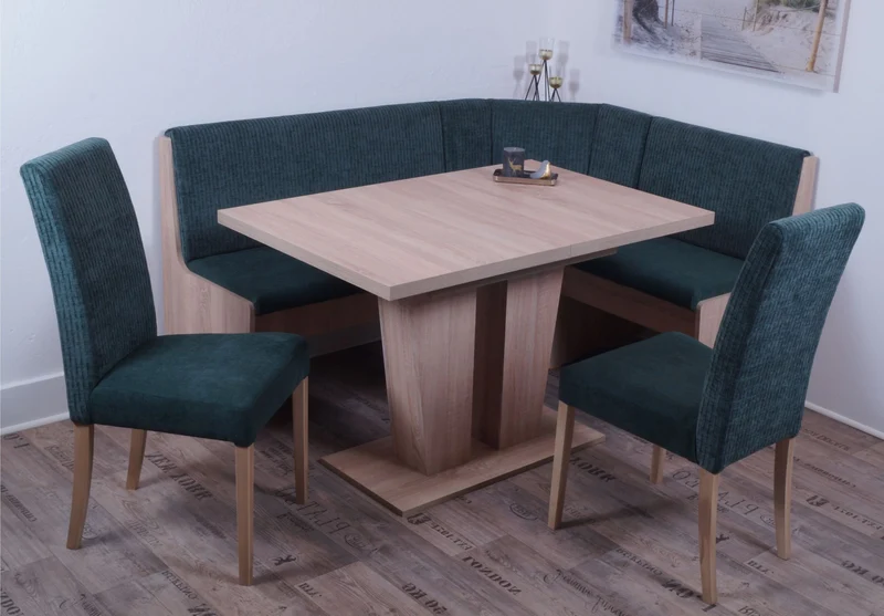 Eckbank Eckbankgruppe DUISBURG Säulentisch Sonoma Cordstoff Waldgrün