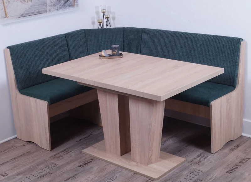 Eckbank Eckbankgruppe DUISBURG Säulentisch Sonoma Cordstoff Waldgrün