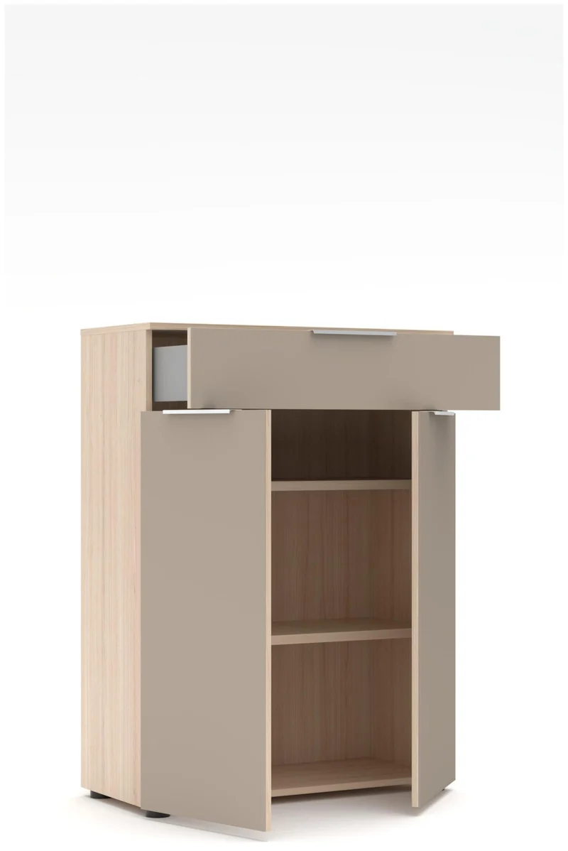Büroschrank SANTORIN Riva Eiche & Glas Cashmere 110 cm Hoch