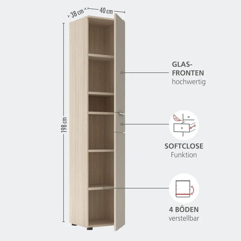 SANTORIN Aktenschrank 40 cm Riva Eiche Melamin mit Glas-Front