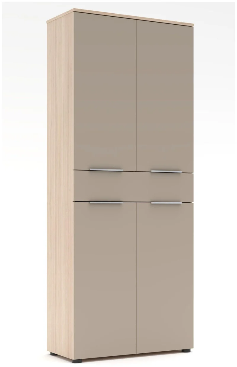 Büroschrank SANTORIN 80x198 cm Riva Eiche & Glas Cashmere Hochglanz
