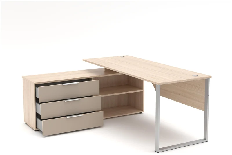 Winkel Schreibtisch SANTORIN Riva Eiche & Glas Cashmere 180 x 160 cm