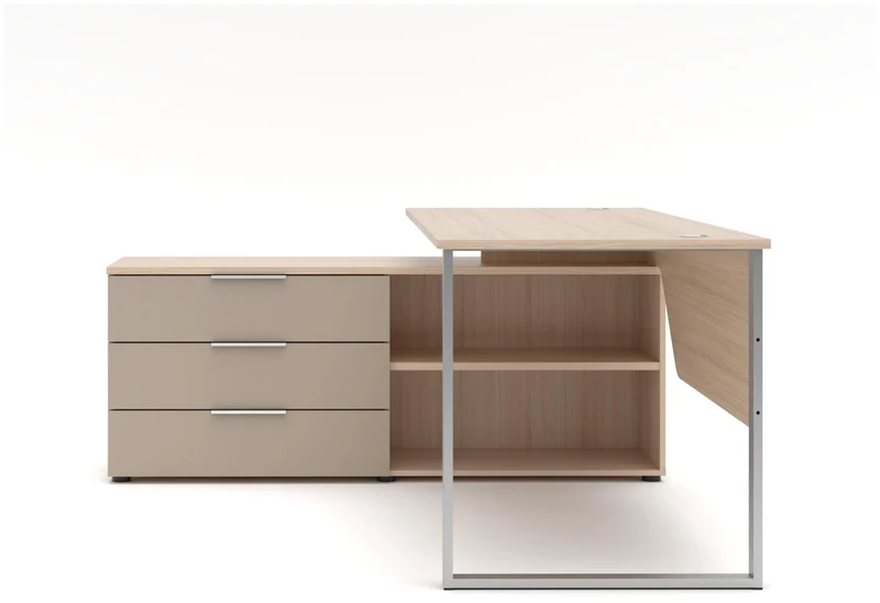 Winkel Schreibtisch SANTORIN Riva Eiche & Glas Cashmere 180 x 160 cm