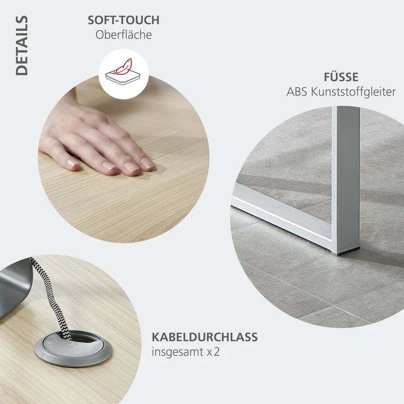 Winkel Schreibtisch SANTORIN Riva Eiche & Glas Cashmere 180 x 160 cm