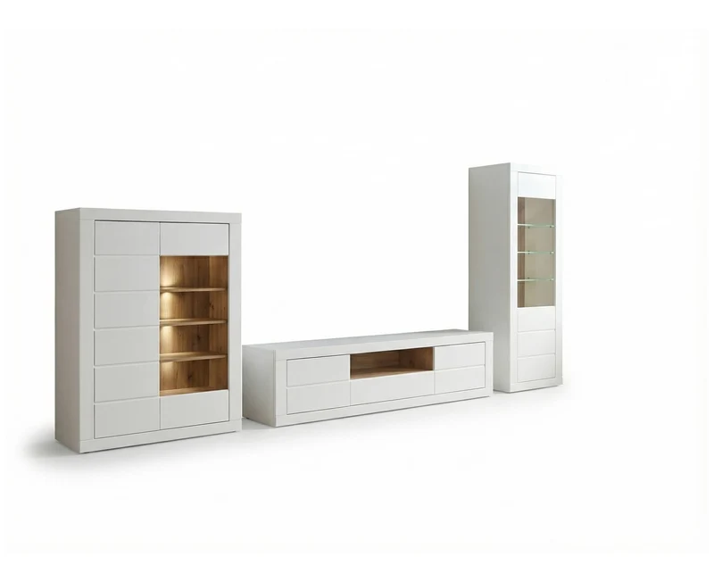 Wohnzimmerschrank LEFKADAS 2 mit Highboard, Weiss, Forte