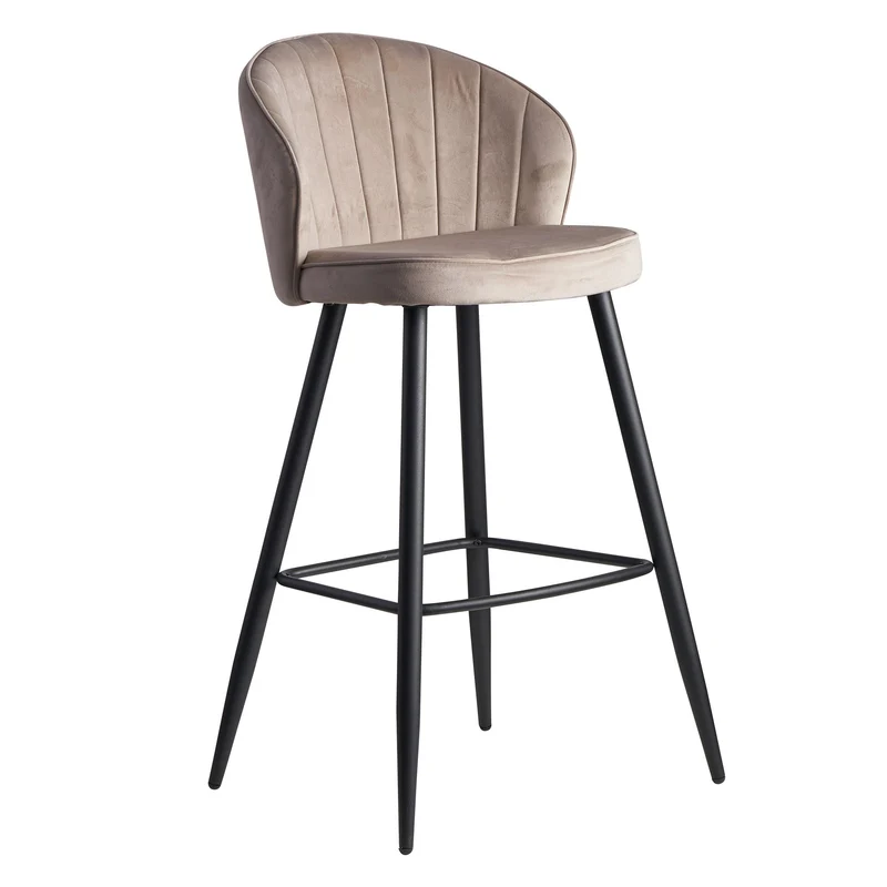 Barhocker Samt Beige Hocker mit Lehne, Höhe: 102,5 cm Sitzhöhe: 76 cm