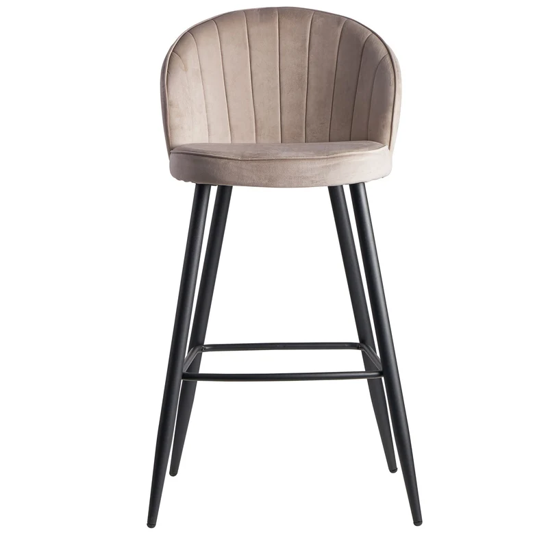 Barhocker Samt Beige Hocker mit Lehne, Höhe: 102,5 cm Sitzhöhe: 76 cm