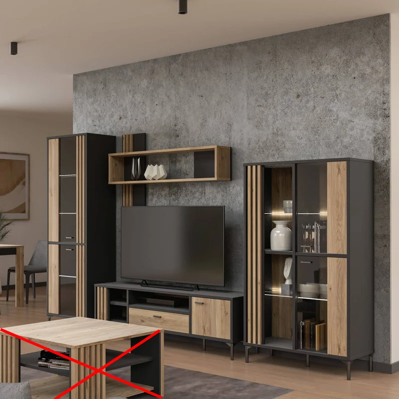 Wohnzimmerschrank JOAKIMIS, 4-tlg. Schwarz/Mauvella Eiche