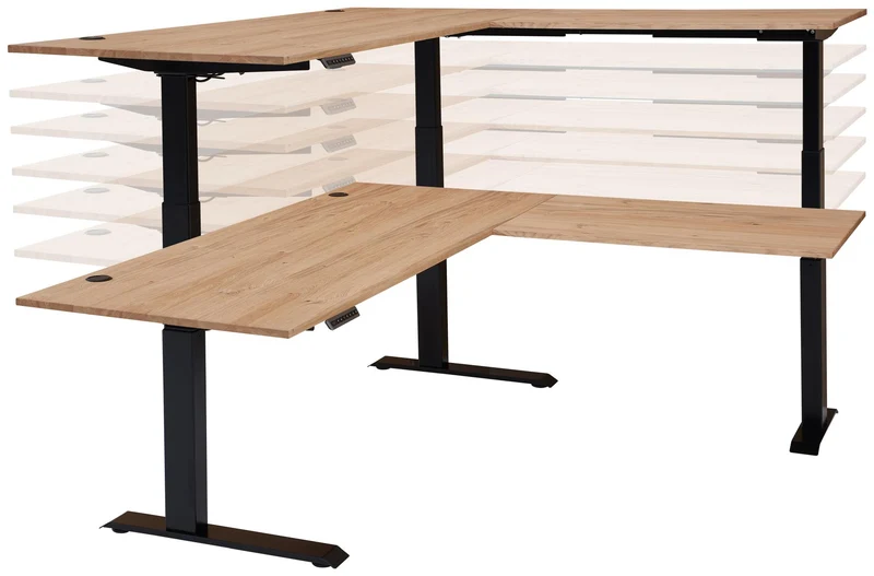 Höhenverstellbarer Eckschreibtisch SONOS Old Artisan Eiche 185 x 177cm