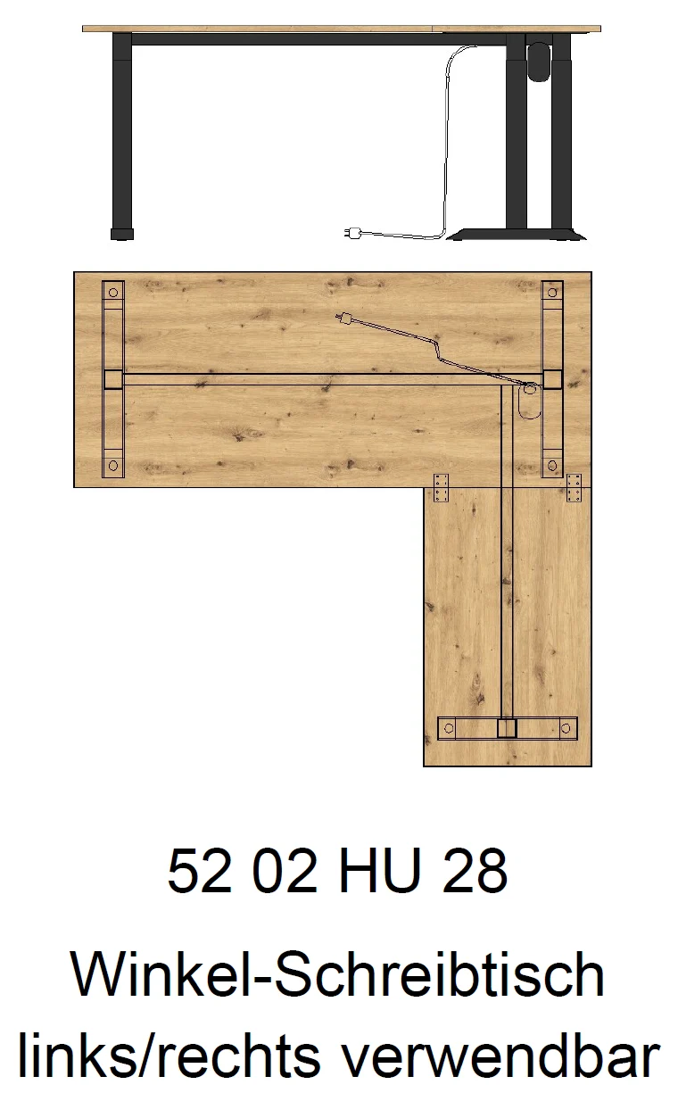 Höhenverstellbarer Eckschreibtisch SONOS Old Artisan Eiche 185 x 177cm
