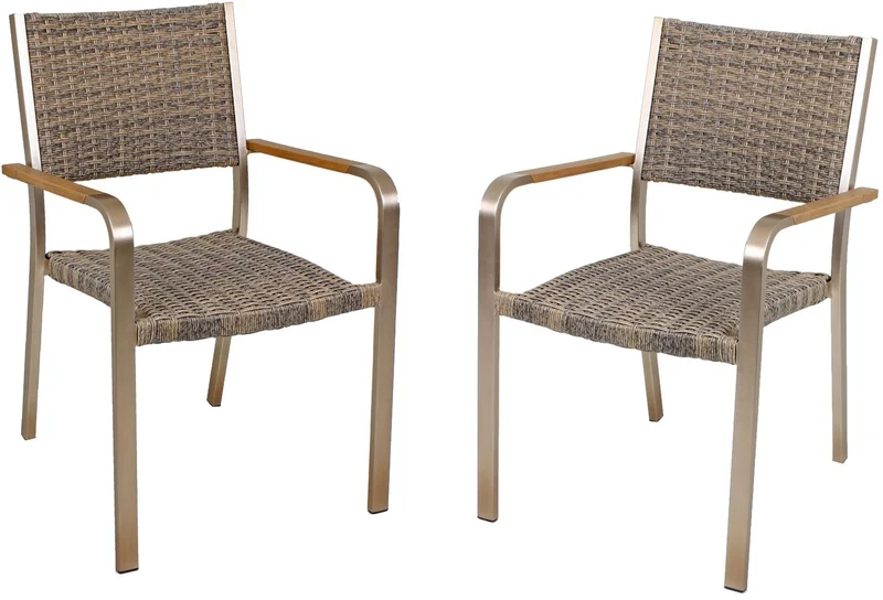 Stapelstuhl FLORENCE 2er Set Alu champagner Kunststoffgeflecht, braun