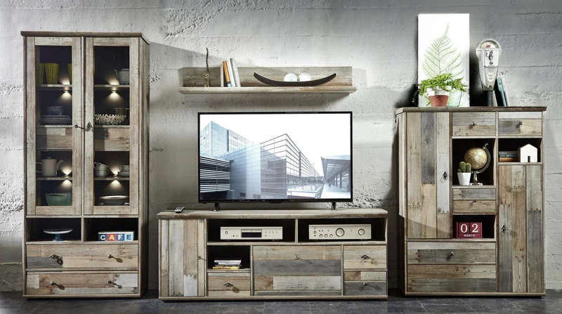 Wohnzimmerschrank Wohnwand BONANZA DD83 - Driftwood Nachbildung