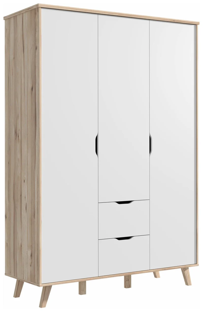 Kleiderschrank VANKKA Drehtürenschrank Optik Plankeneiche / Weiß Forte