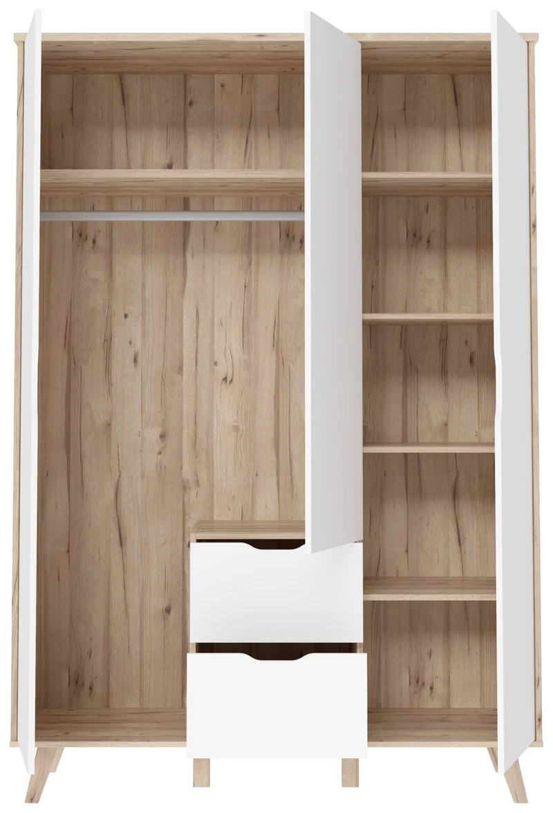 Kleiderschrank VANKKA Drehtürenschrank Optik Plankeneiche / Weiß Forte