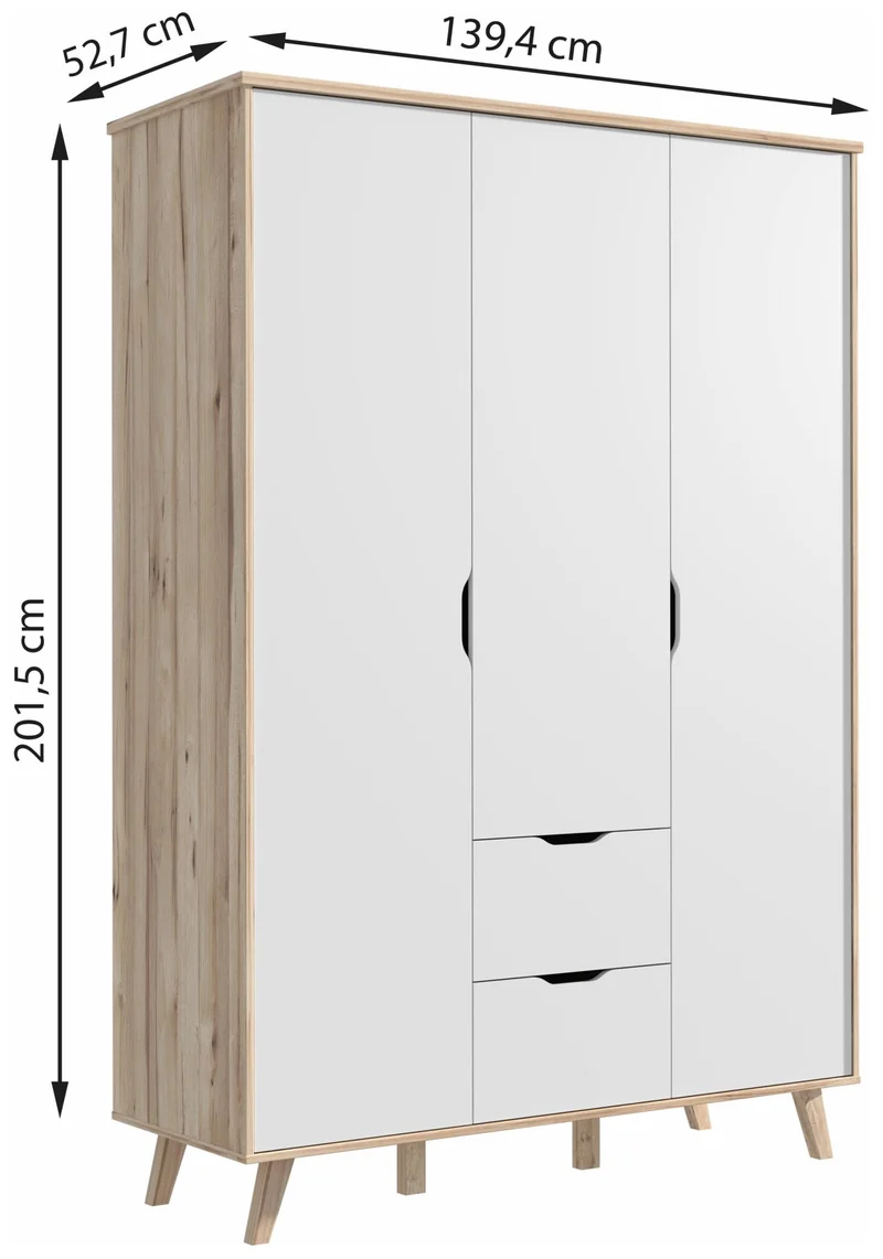 Kleiderschrank VANKKA Drehtürenschrank Optik Plankeneiche / Weiß Forte