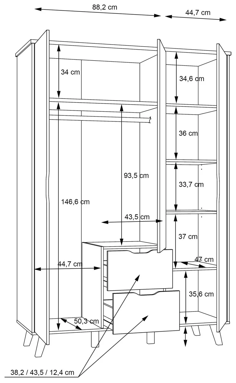Kleiderschrank VANKKA Drehtürenschrank Optik Plankeneiche / Weiß Forte