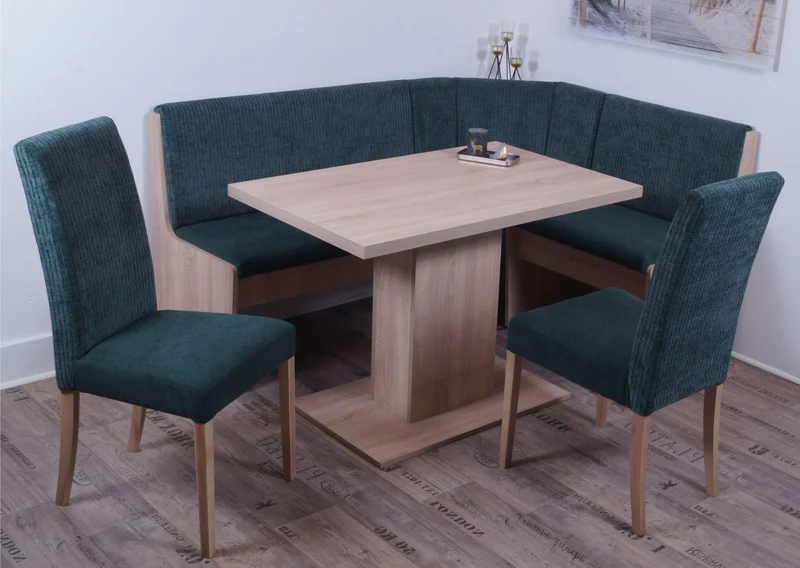 Eckbank Eckbankgruppe DUISBURG Säulentisch Sonoma Cordstoff Waldgrün
