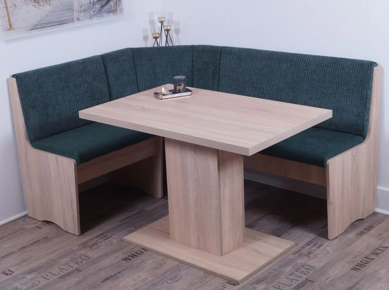 Eckbank Eckbankgruppe DUISBURG Säulentisch Sonoma Cordstoff Waldgrün