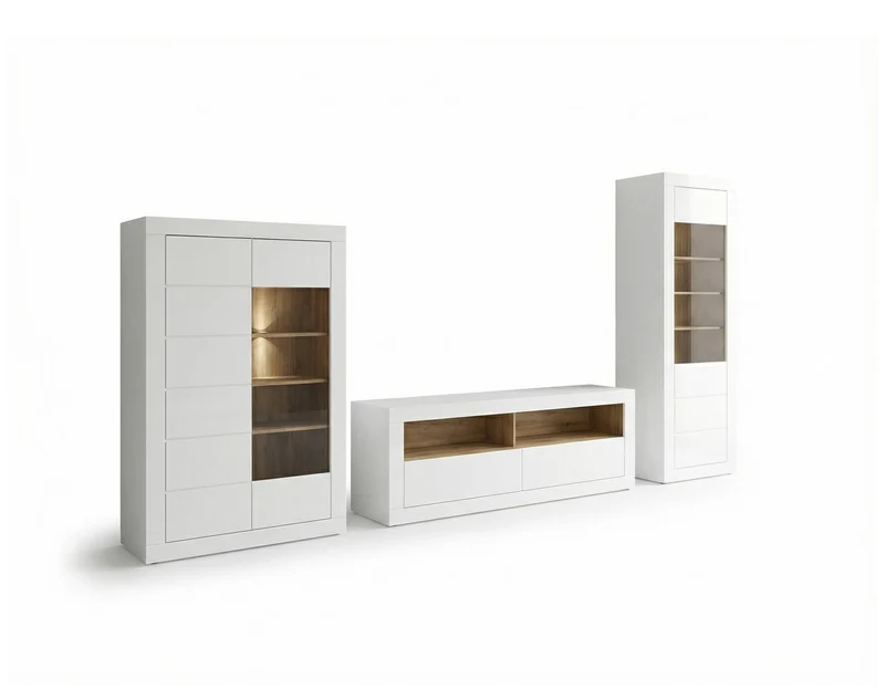 Wohnzimmerschrank LEFKADAS 1 mit Highboard, Weiss, Forte