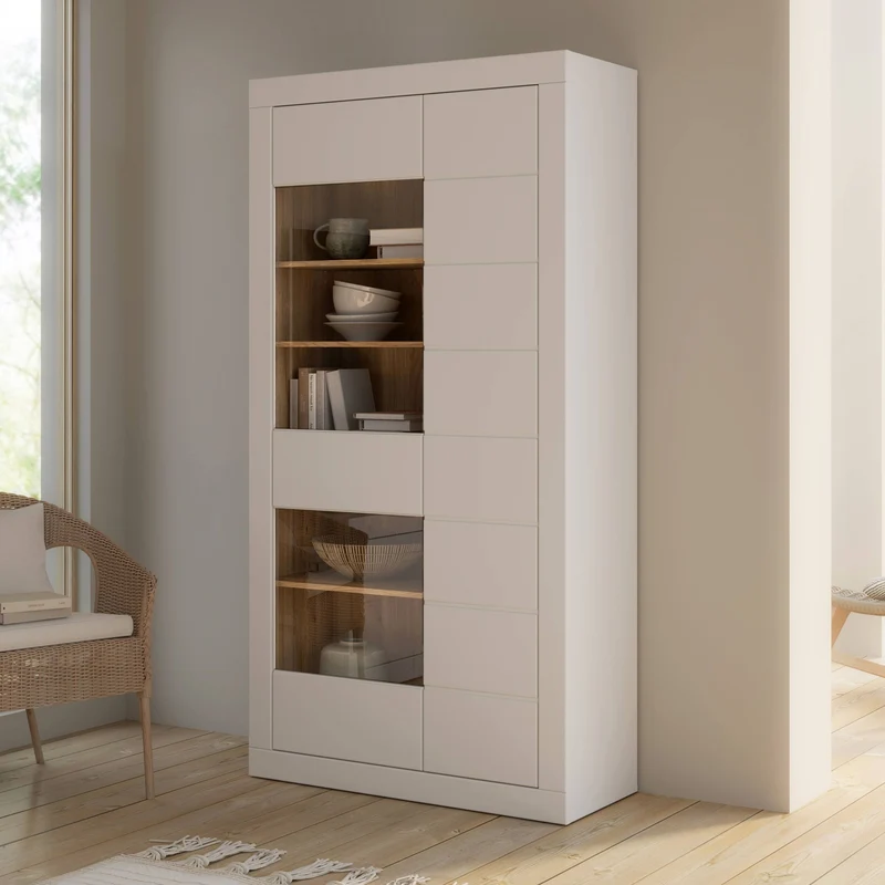 Vitrinenschrank Vitrine LEFKADAS Weiß seidenmatt 2 Türen, von Forte