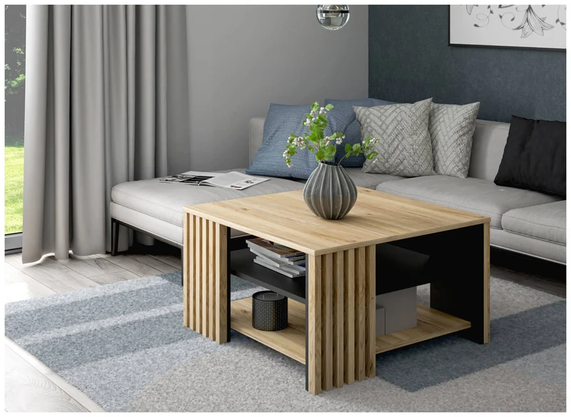 Couchtisch JOAKIMIS 80 x 80 cm Schwarz / Mauvella Eiche Optik, Forte