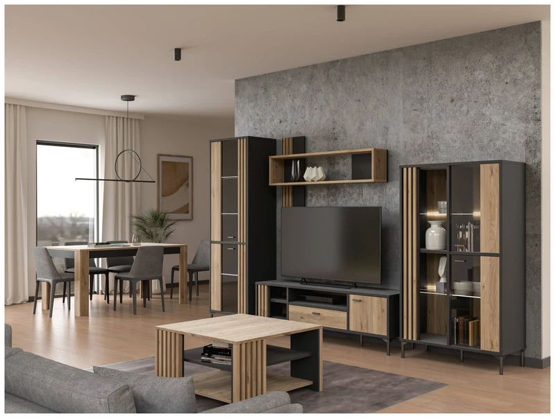 Couchtisch JOAKIMIS 80 x 80 cm Schwarz / Mauvella Eiche Optik, Forte