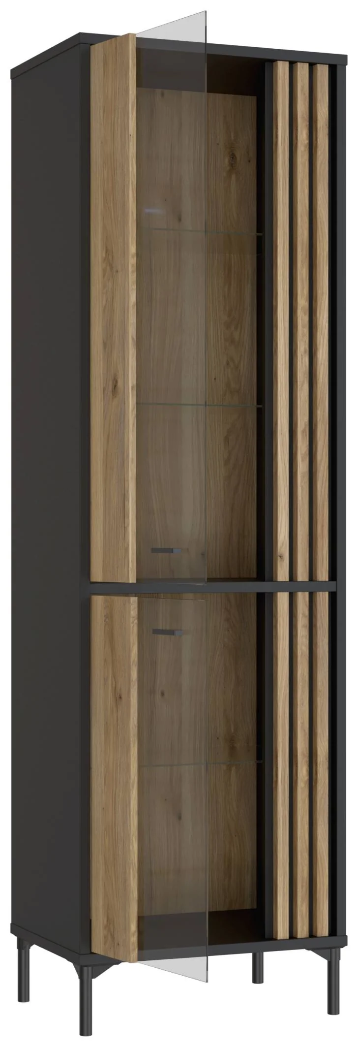 Vitrine JOAKIMIS mit 2 Türen in Schwarz / Mauvella Eiche Optik, Forte