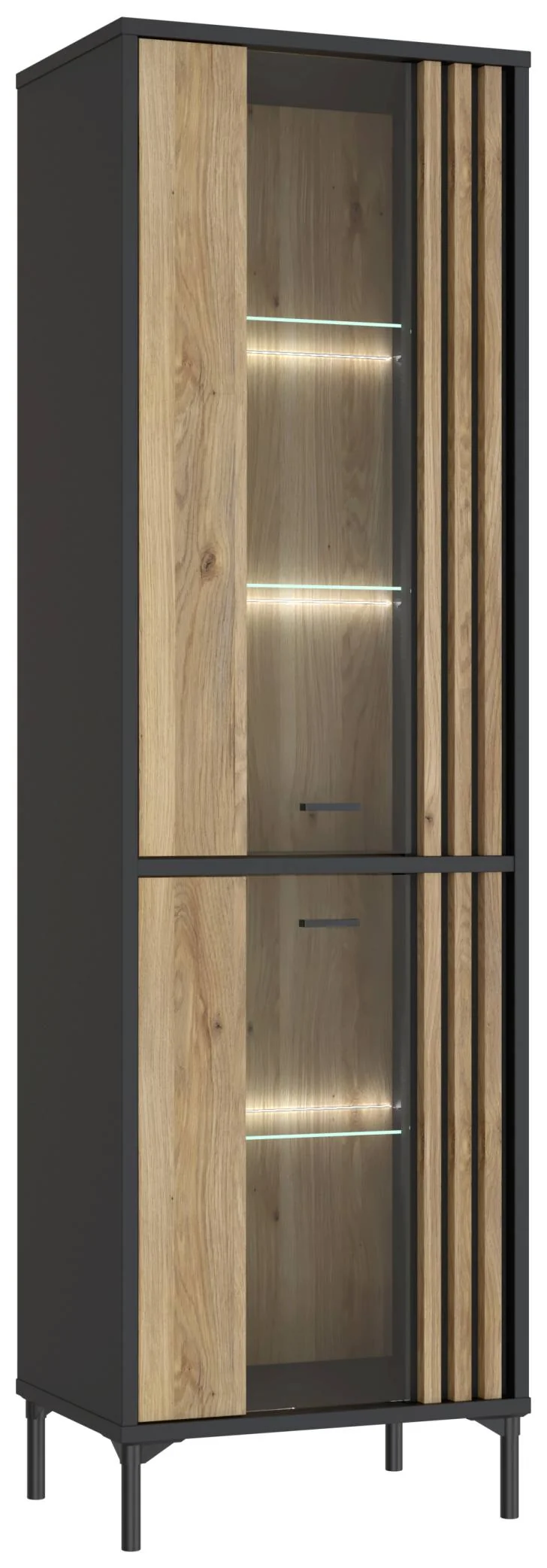 Vitrine JOAKIMIS mit 2 Türen in Schwarz / Mauvella Eiche Optik, Forte