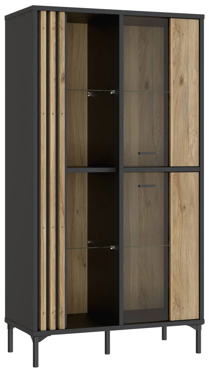 Highboard Vitrine JOAKIMIS in Schwarz / Mauvella Eiche Optik, Forte