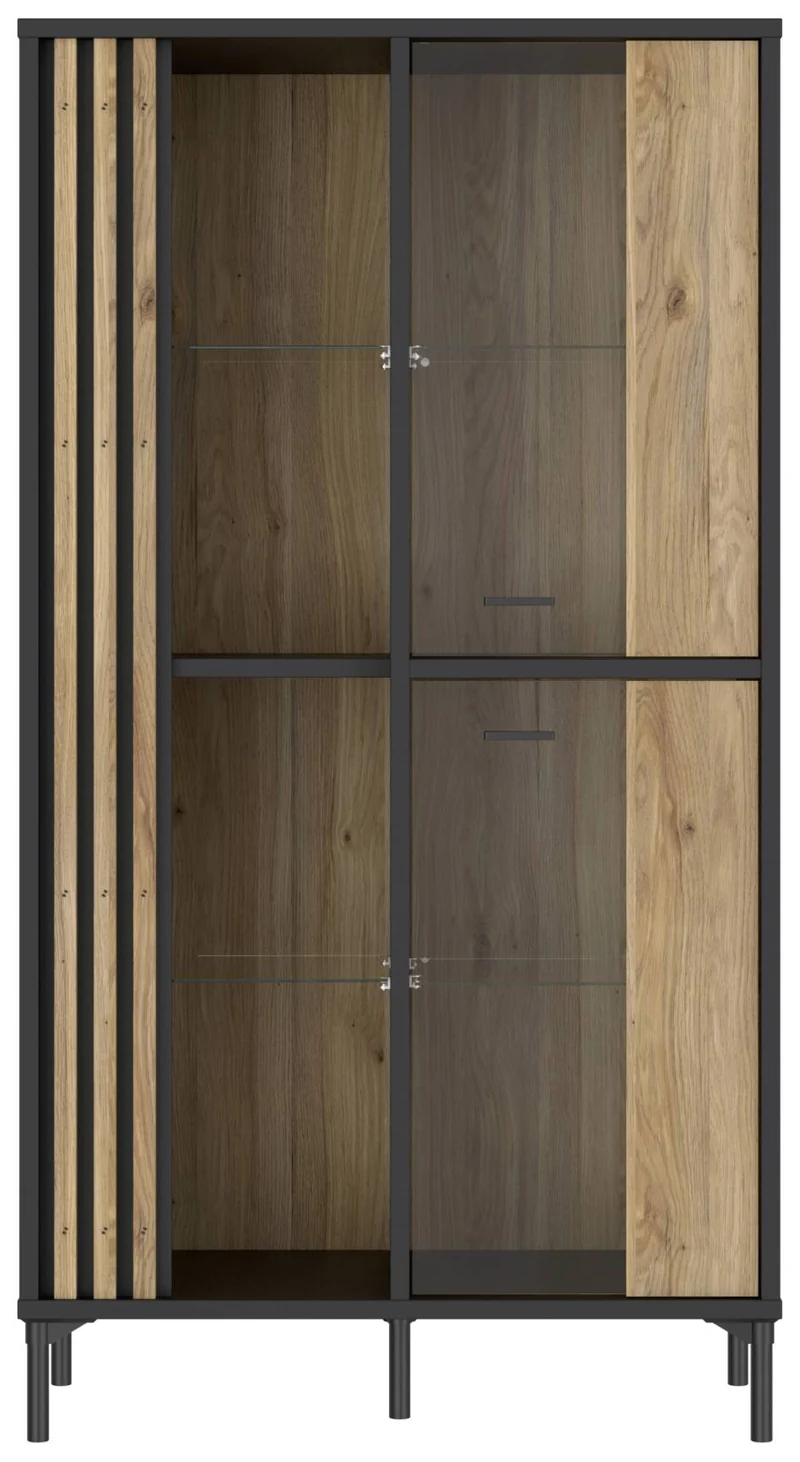 Highboard Vitrine JOAKIMIS in Schwarz / Mauvella Eiche Optik, Forte