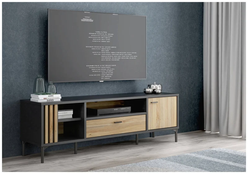 Lowboard JOAKIMIS in Schwarz / Mauvella Eiche Nachbildung, von Forte