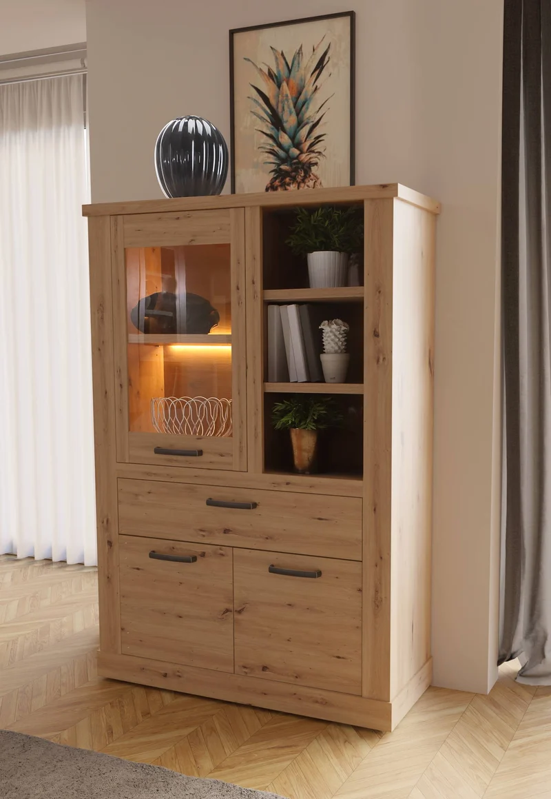 Highboard CORONA 3-trg. 1 Schublade in Artisan Eiche von Forte