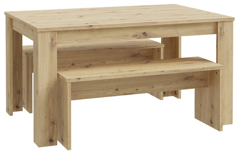 Tischgruppe Esstisch 140 x 90 mit 2 Bänken Dekor Artisan Eiche, Forte