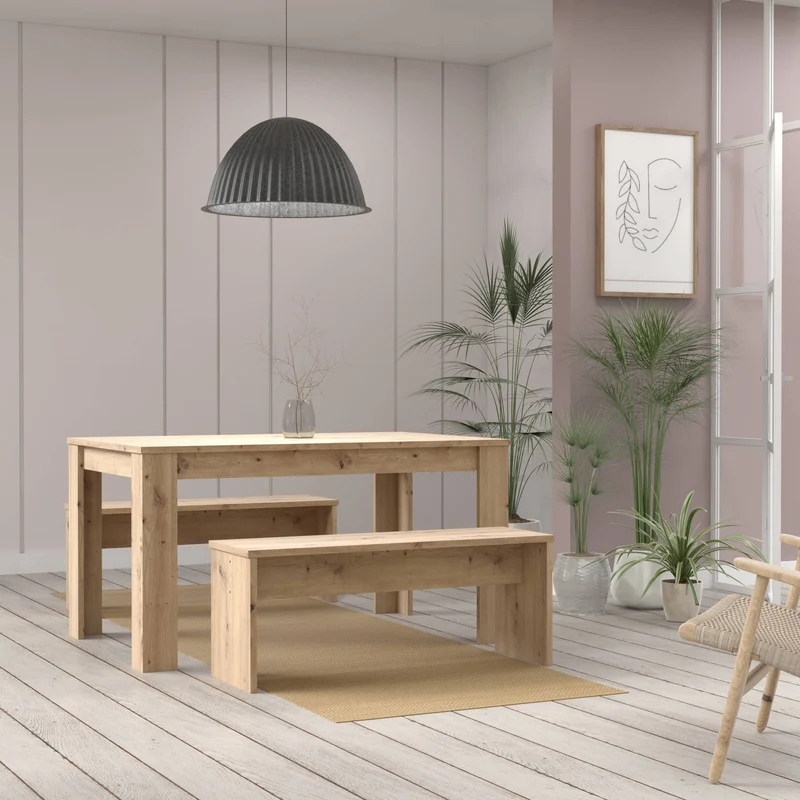 Tischgruppe Esstisch 140 x 90 mit 2 Bänken Dekor Artisan Eiche, Forte