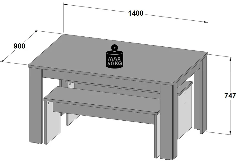 Tischgruppe Esstisch 140 x 90 mit 2 Bänken Dekor Artisan Eiche, Forte