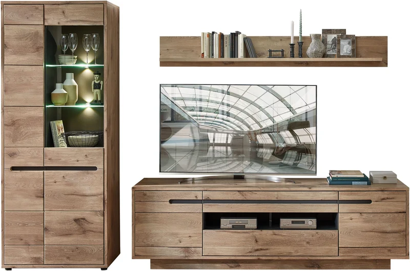 Wohnzimmerschrank BELLANO HH84 Viking Oak Nature mit LED