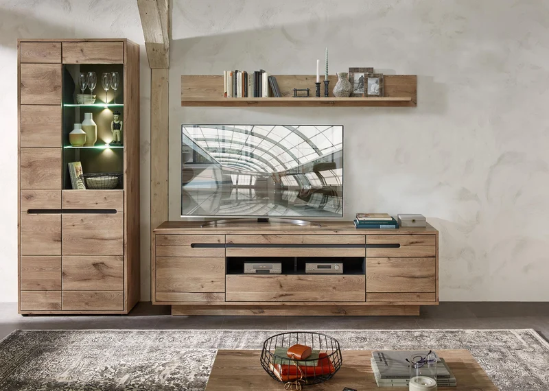 Wohnzimmerschrank BELLANO HH84 Viking Oak Nature mit LED